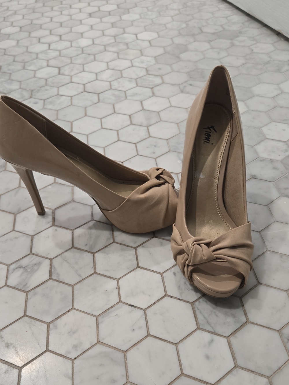 FIONI Clothing Nude Knot Peep-Toe Stiletto Heels